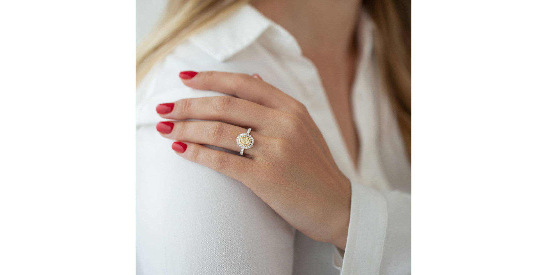 Ring with yellow and white diamonds Sun Galaxy