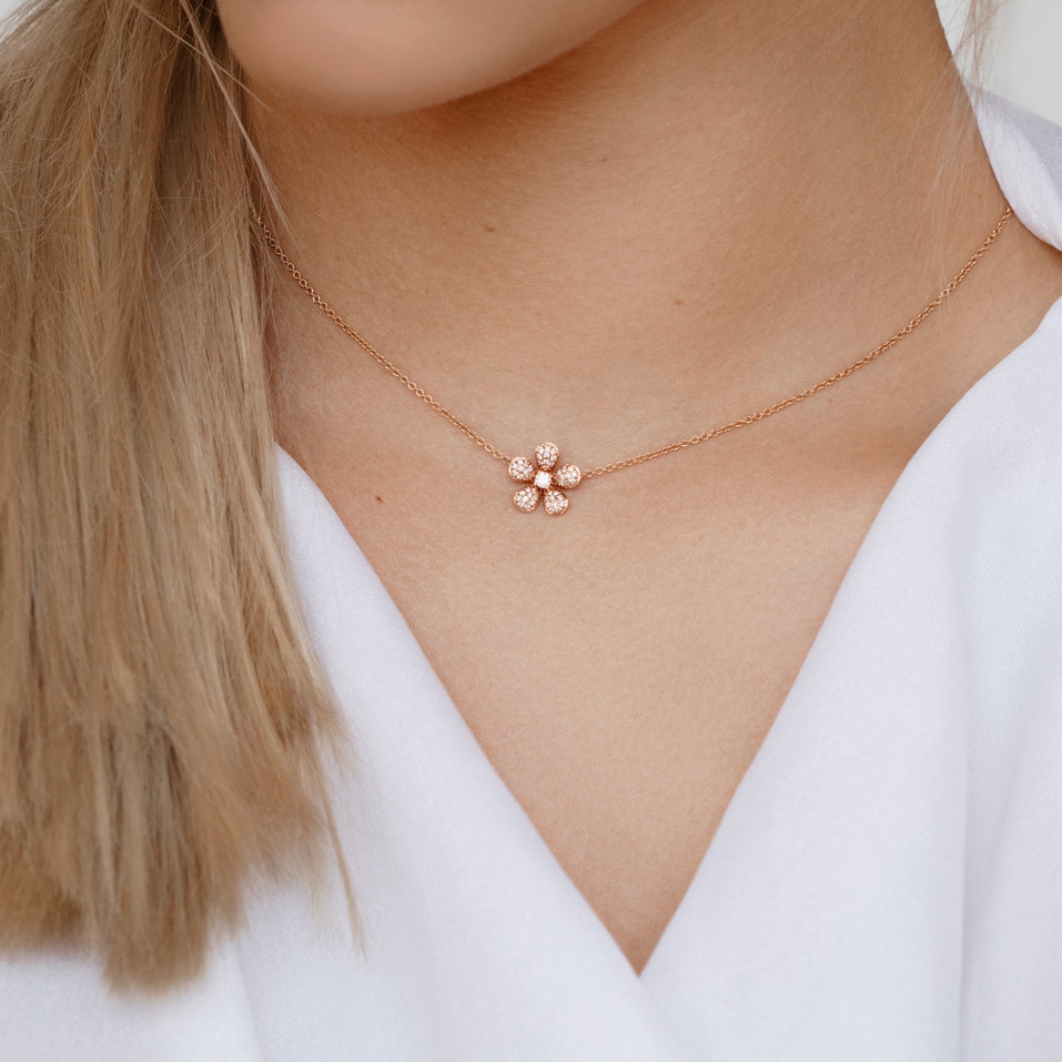 Necklace with brown and white diamonds Flower