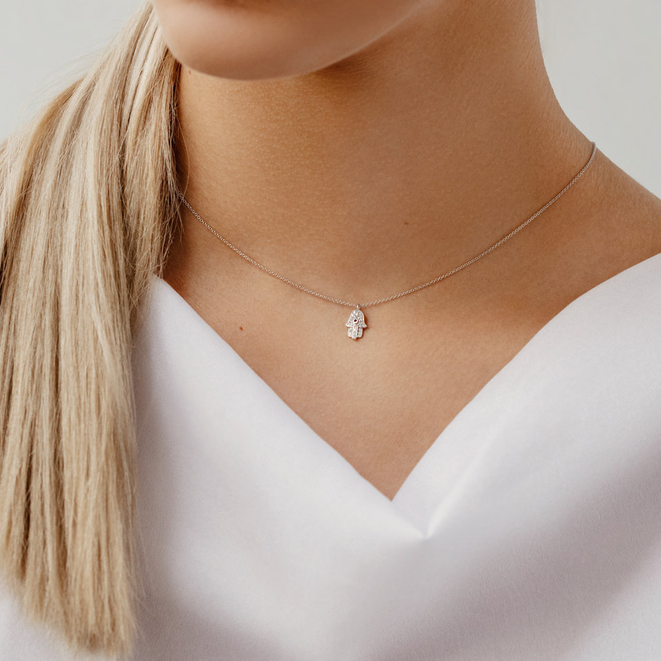 Diamond necklace with Ruby Hamsa