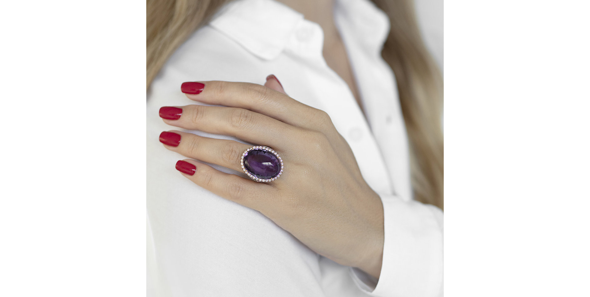 Diamond ring with Amethyst and Topaz Inferno Symphony