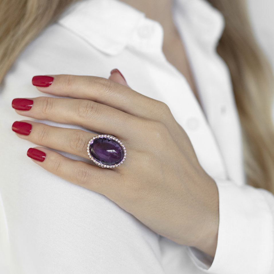 Diamond ring with Amethyst and Topaz Inferno Symphony