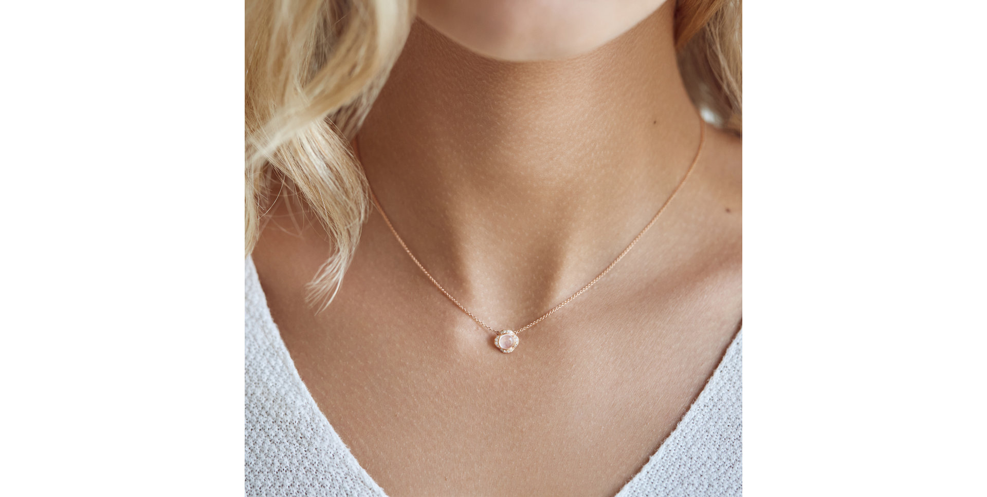 Diamond necklace with Rose Quartz Pink Candy