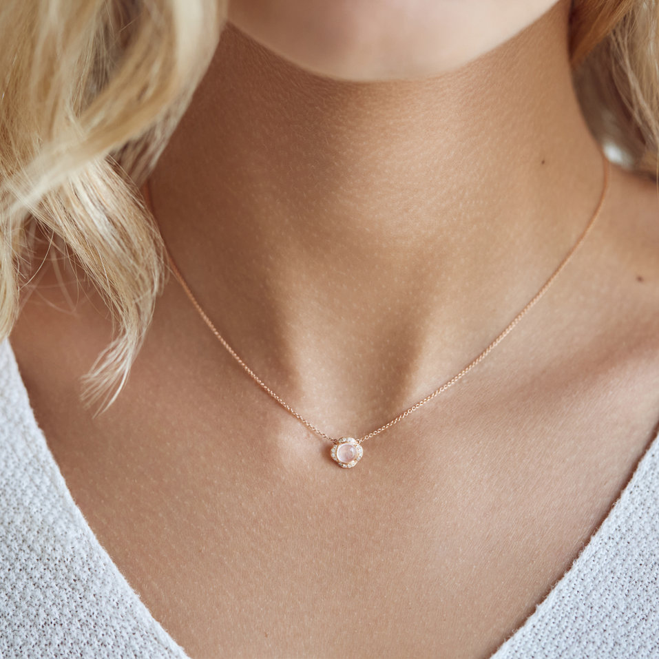 Diamond necklace with Rose Quartz Pink Candy