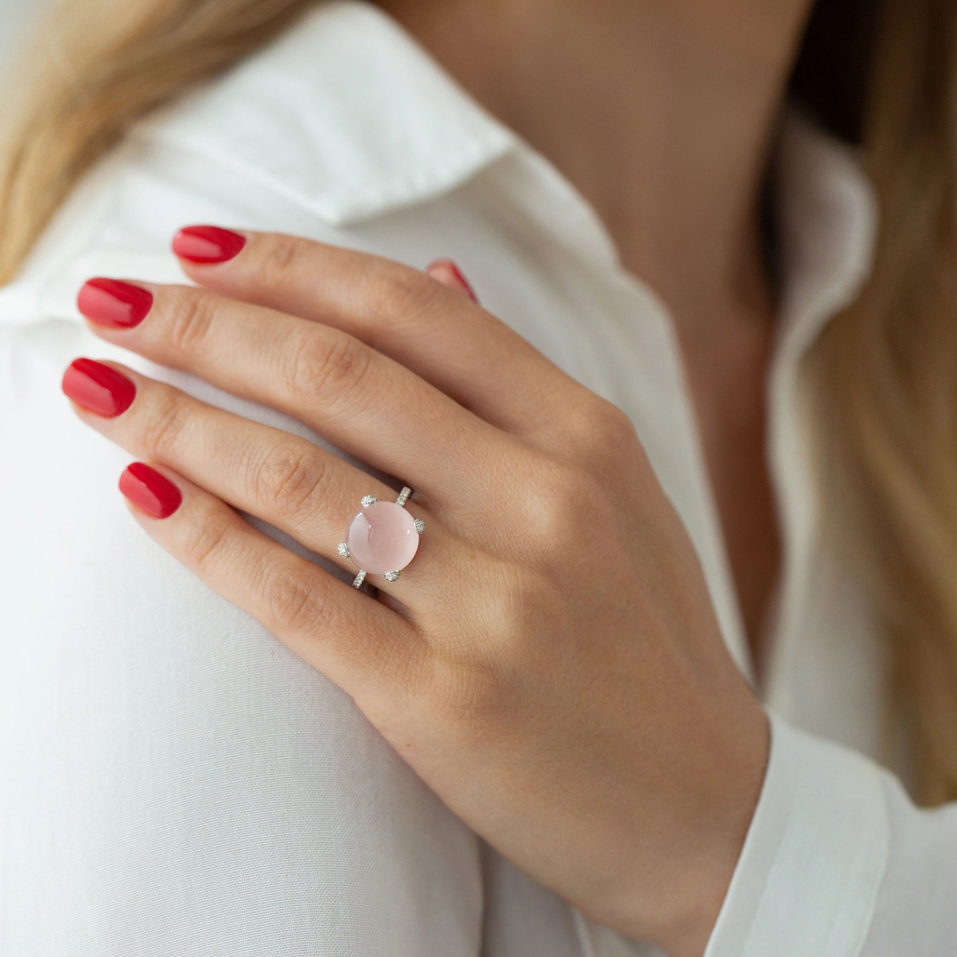 Diamond ring with Rose Quartz Divine Drop