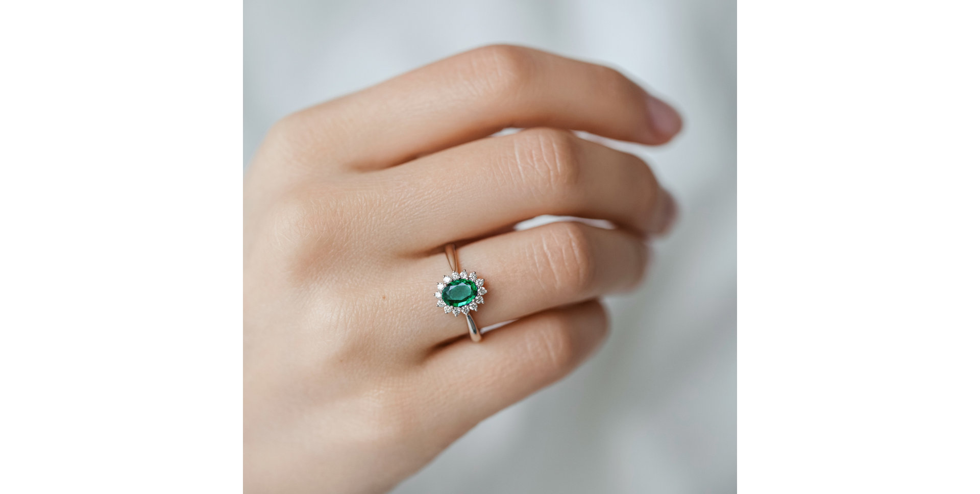 Diamond ring with Emerald Princess