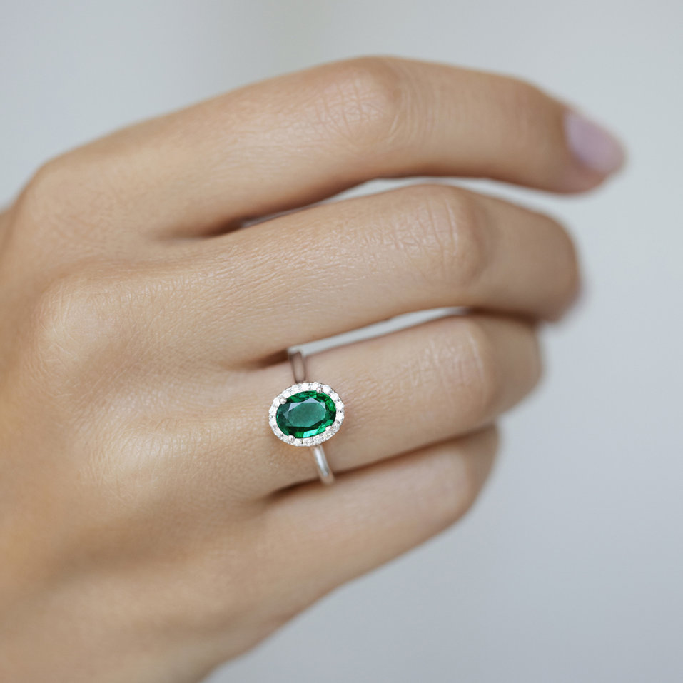 Diamond ring with Emerald Princess
