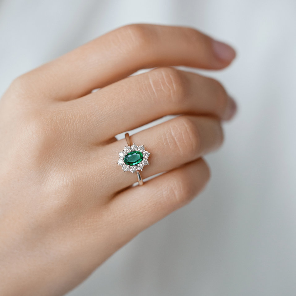 Diamond ring with Emerald Princess Joy