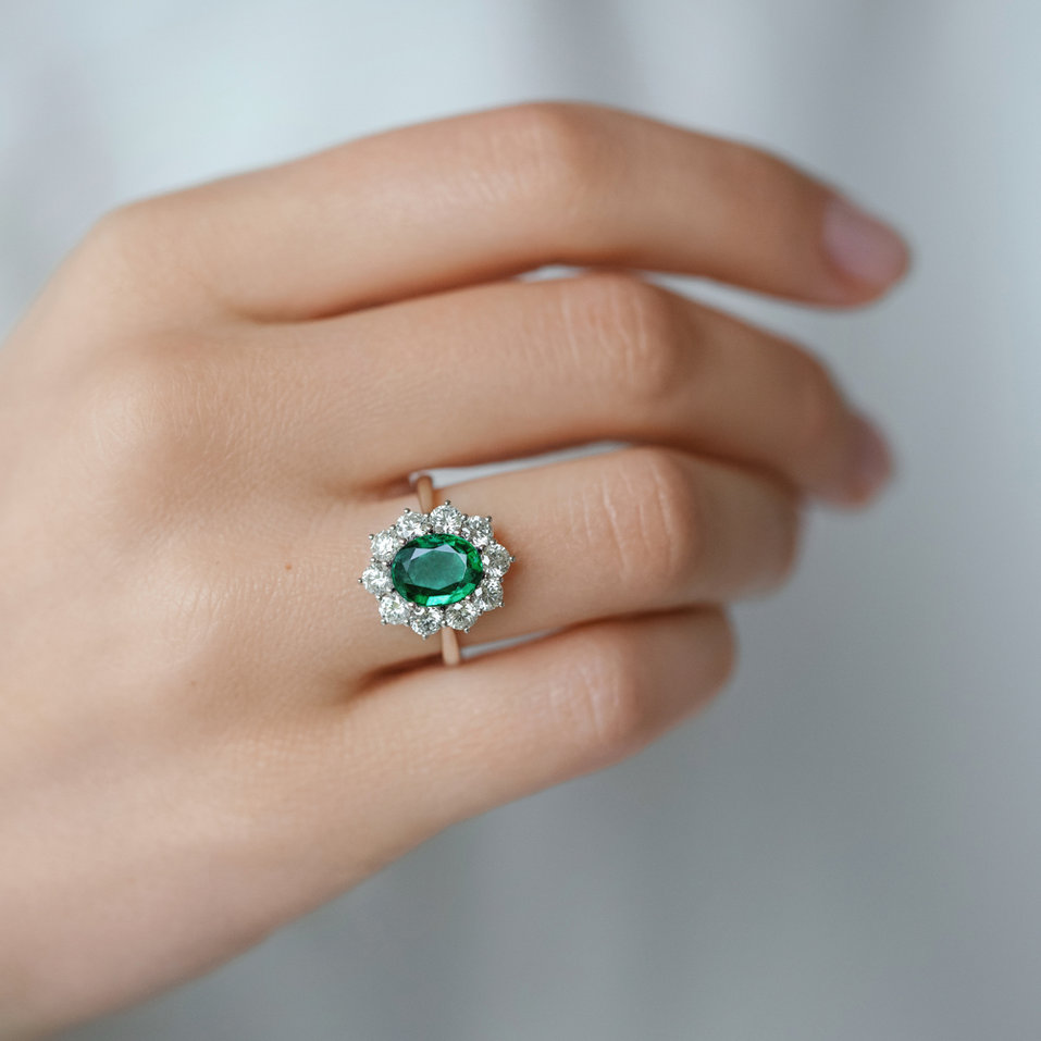 Diamond ring with Emerald Princess Joy