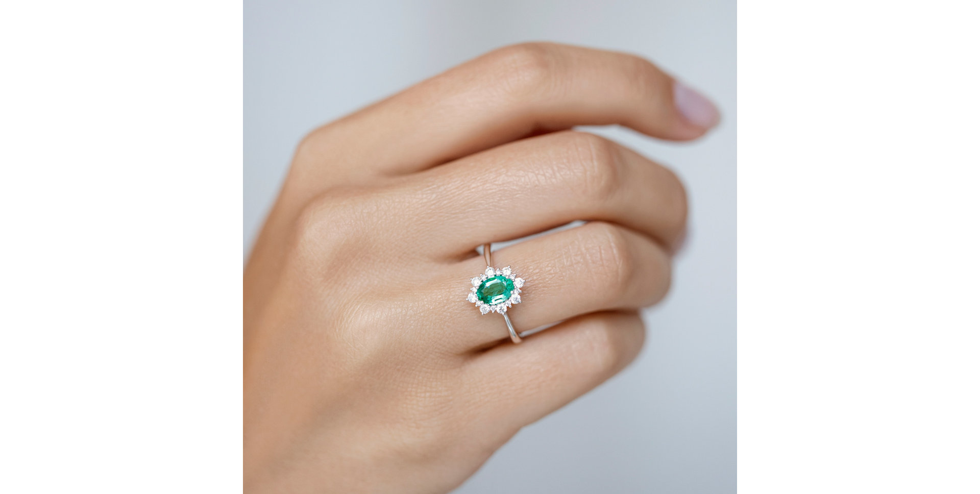 Diamond ring with Emerald Princess Gem
