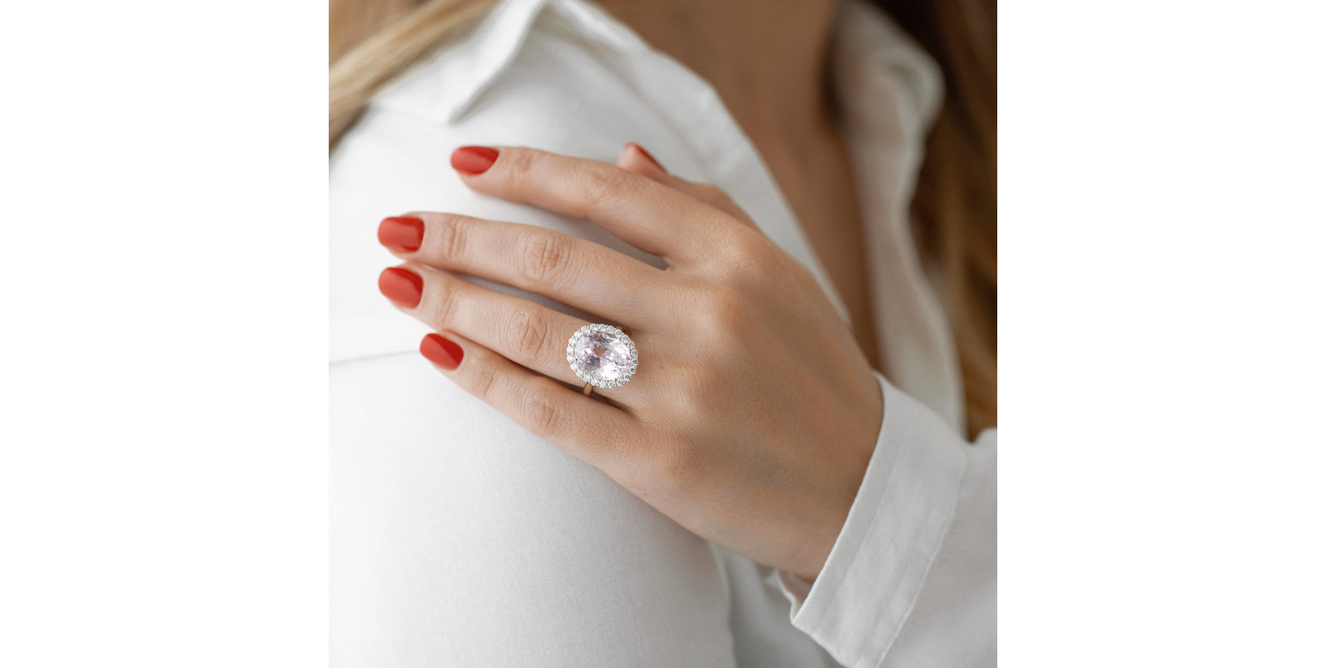 Diamond ring with Kunzite Fairy Sky