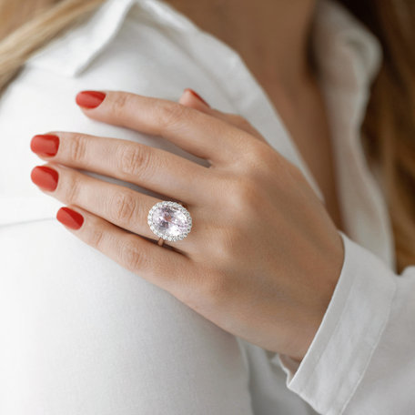 Diamond ring with Kunzite Fairy Sky