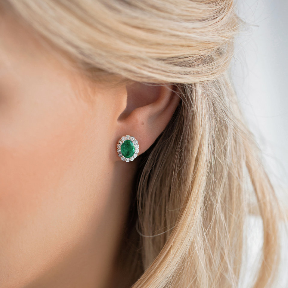 Diamond earrings with Emerald Princess