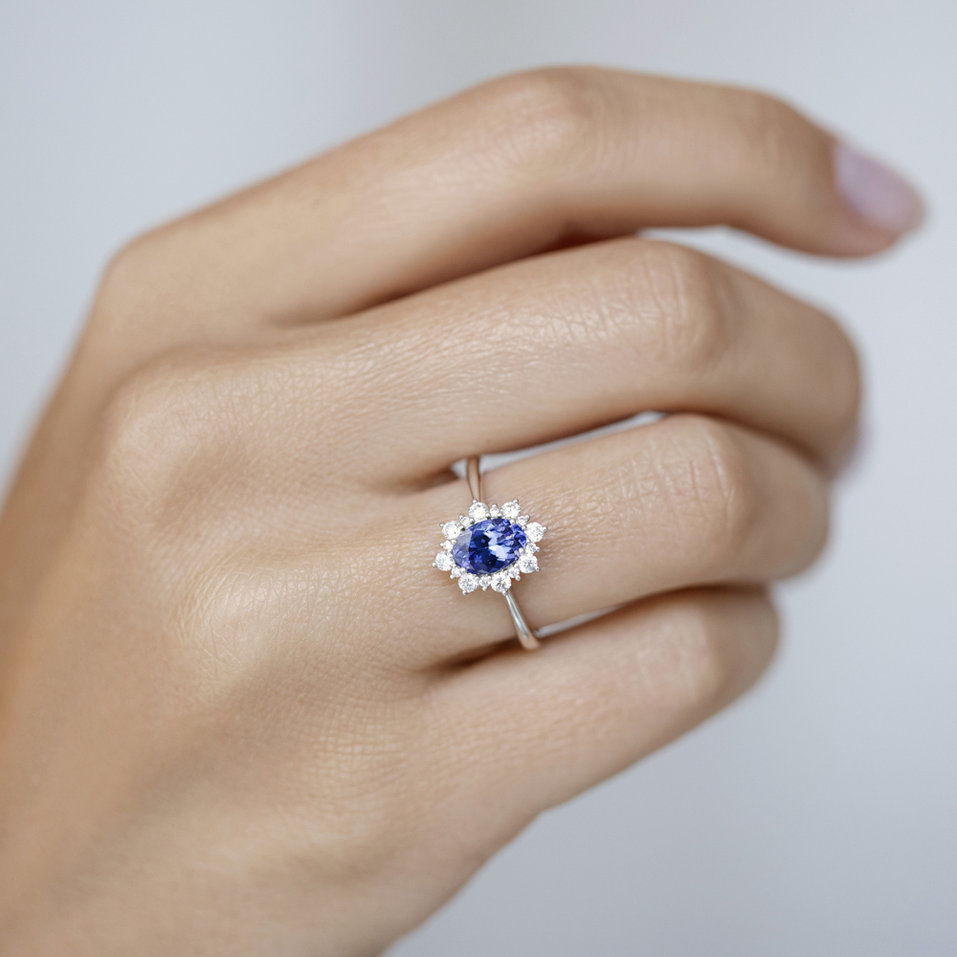 Diamond ring with Tanzanite Princess