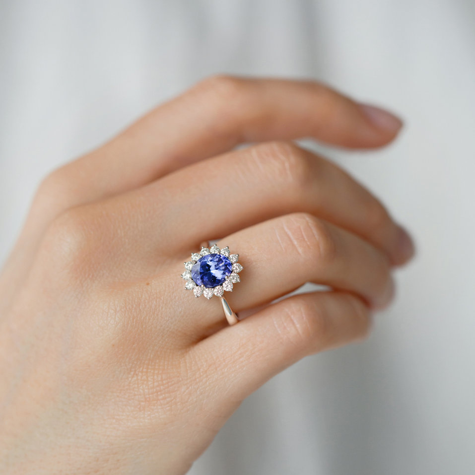 Diamond ring with Tanzanite Princess