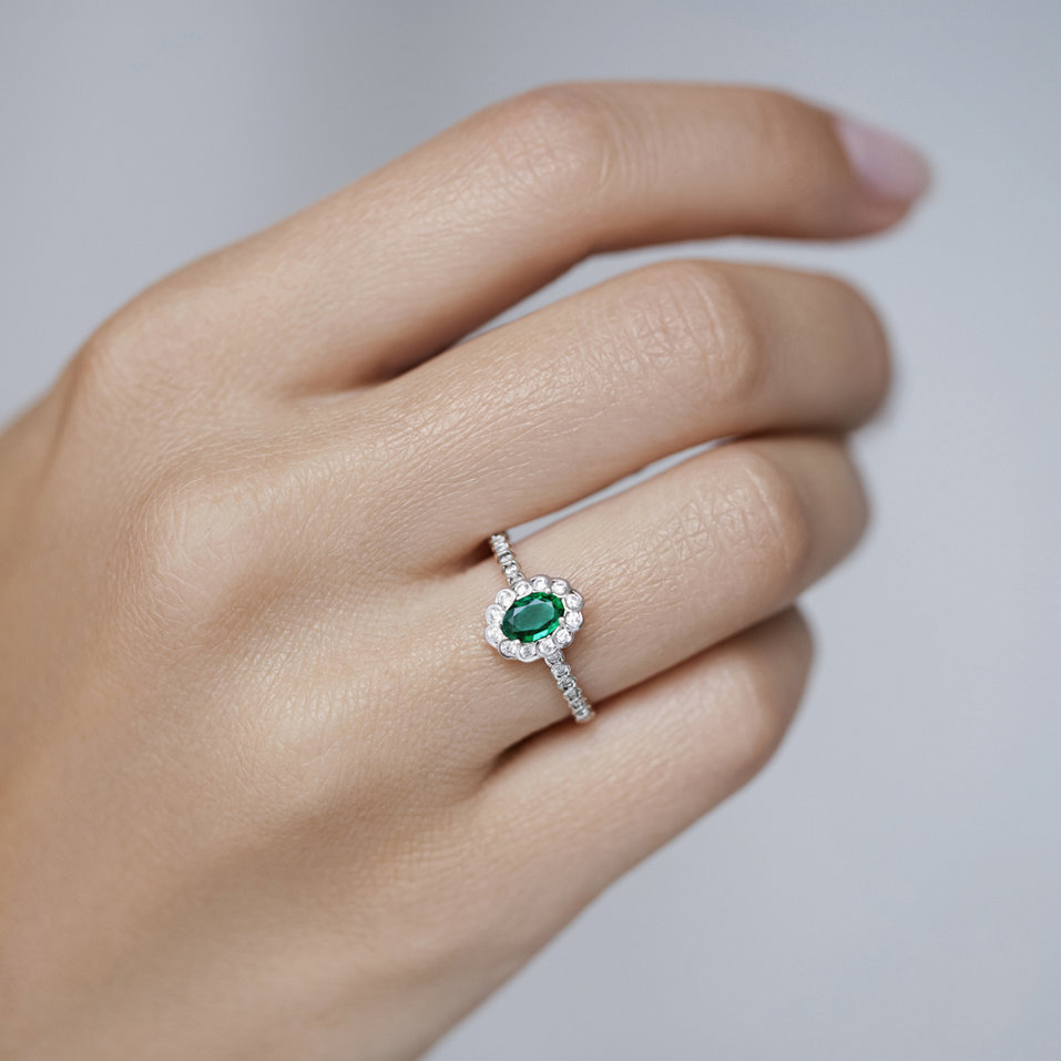 Diamond ring with Emerald Princess