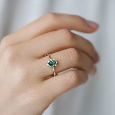 Diamond ring with Emerald Princess