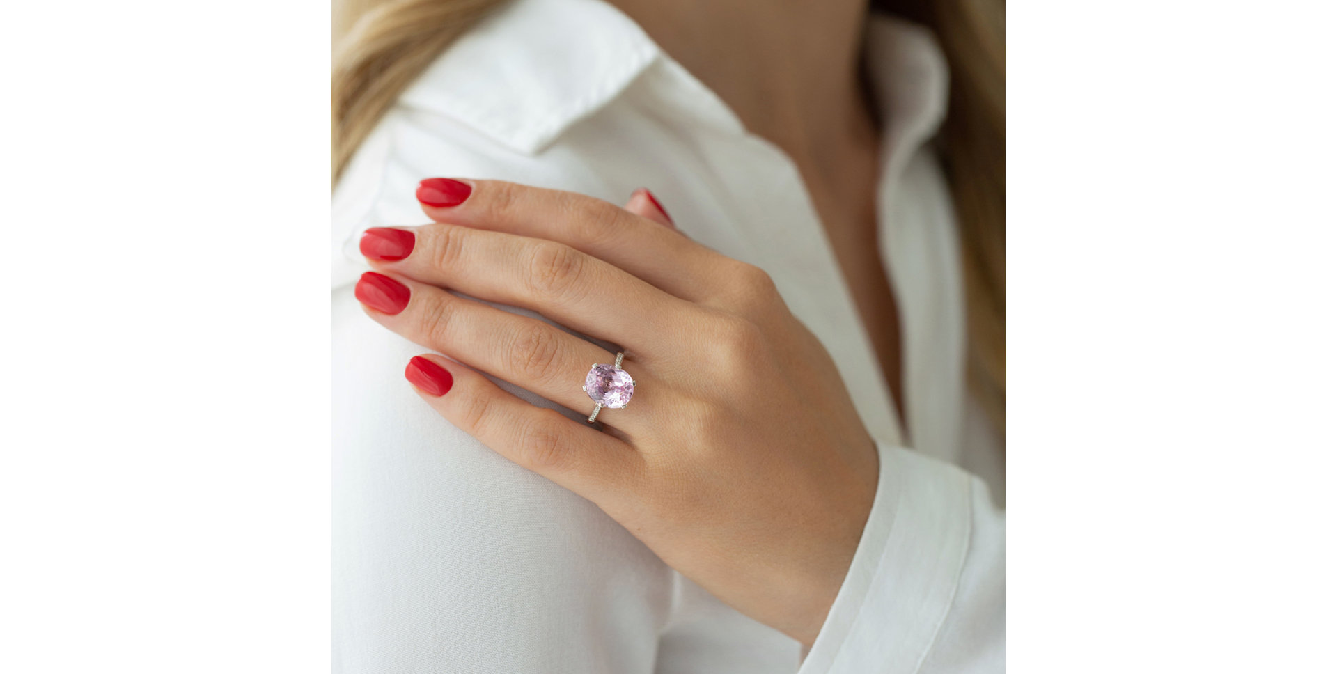 Diamond ring with Kunzite Fairytale Seraph