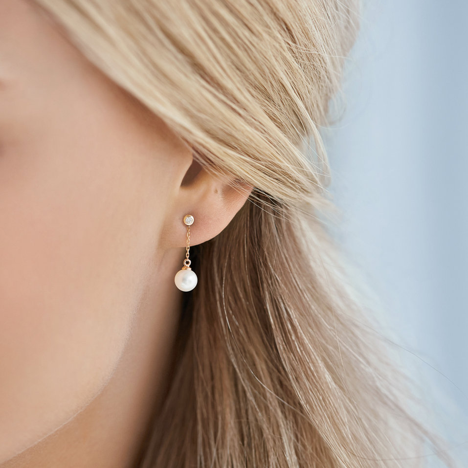 Diamond earrings with Pearl White Lake Soul