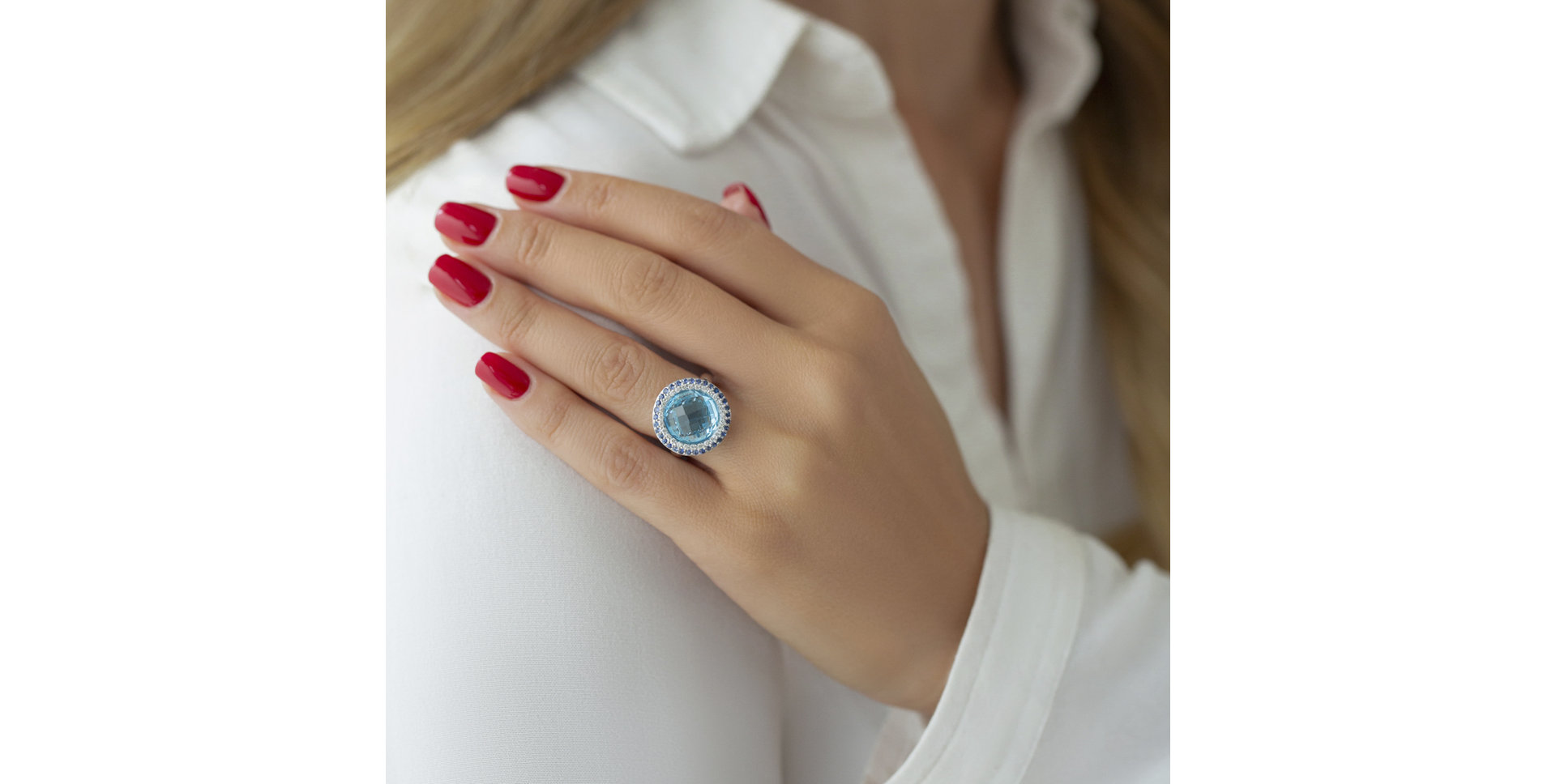 Diamond ring with Topaz and Sapphire Fontanna