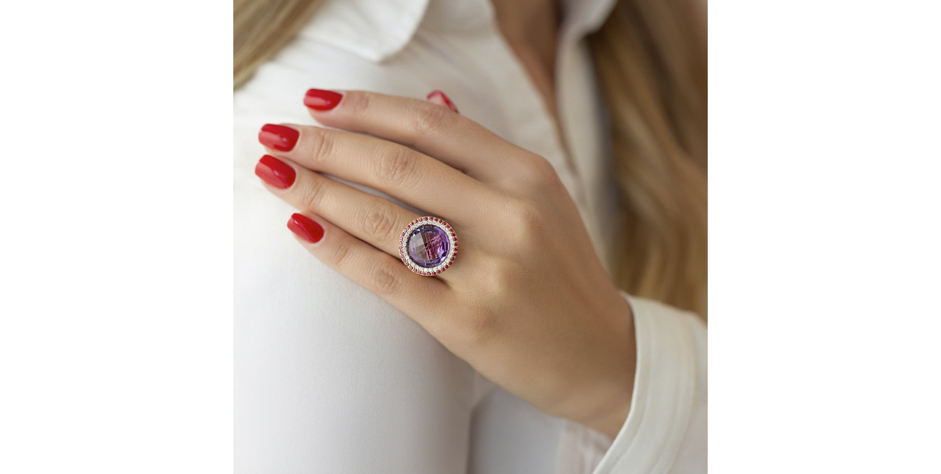 Diamond ring with Amethyst, Sapphire and Ruby Awenita