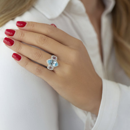 Diamond ring with Topaz and Amethyst Shallow Shasta