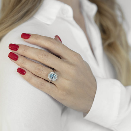 Diamond ring with Aquamarine Sky Goddess