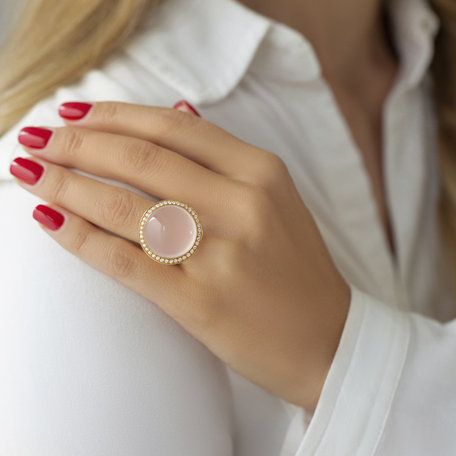 Diamond ring with Rose Quartz Freccia