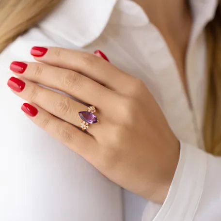 Diamond rings with Amethyst Bali