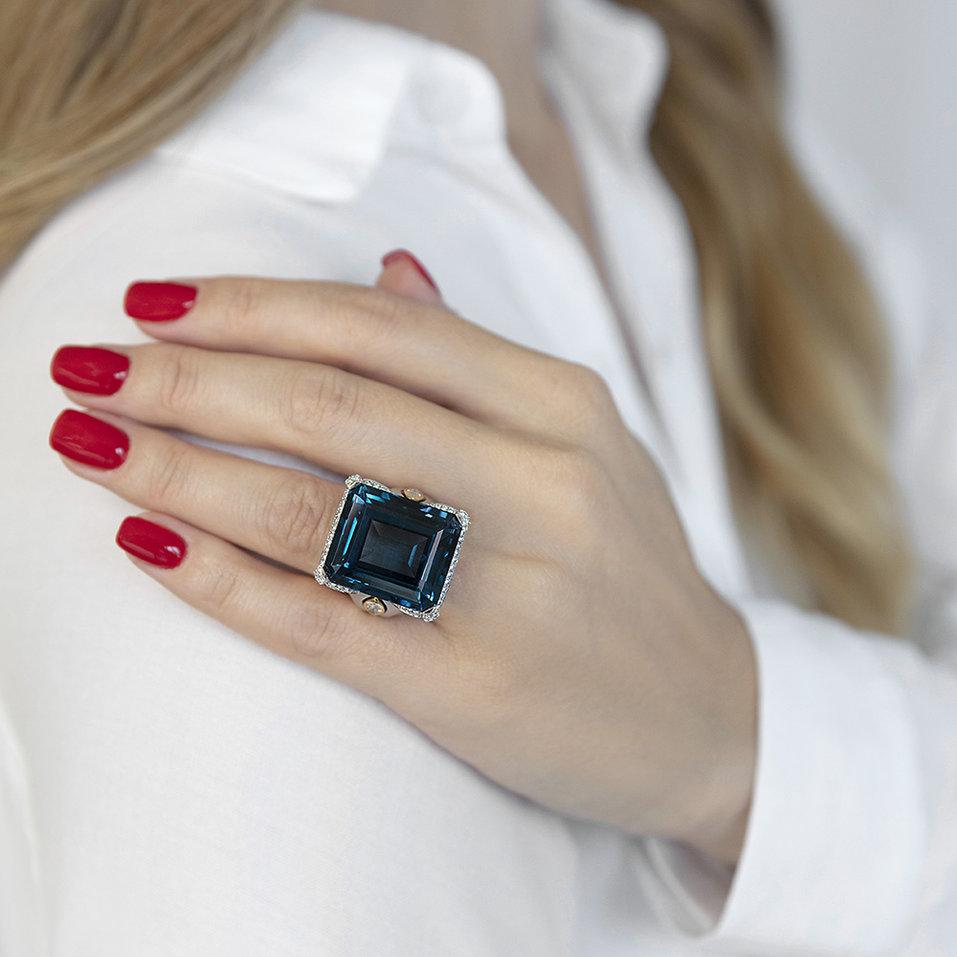 Diamond ring with Topaz Blue Rhapsody