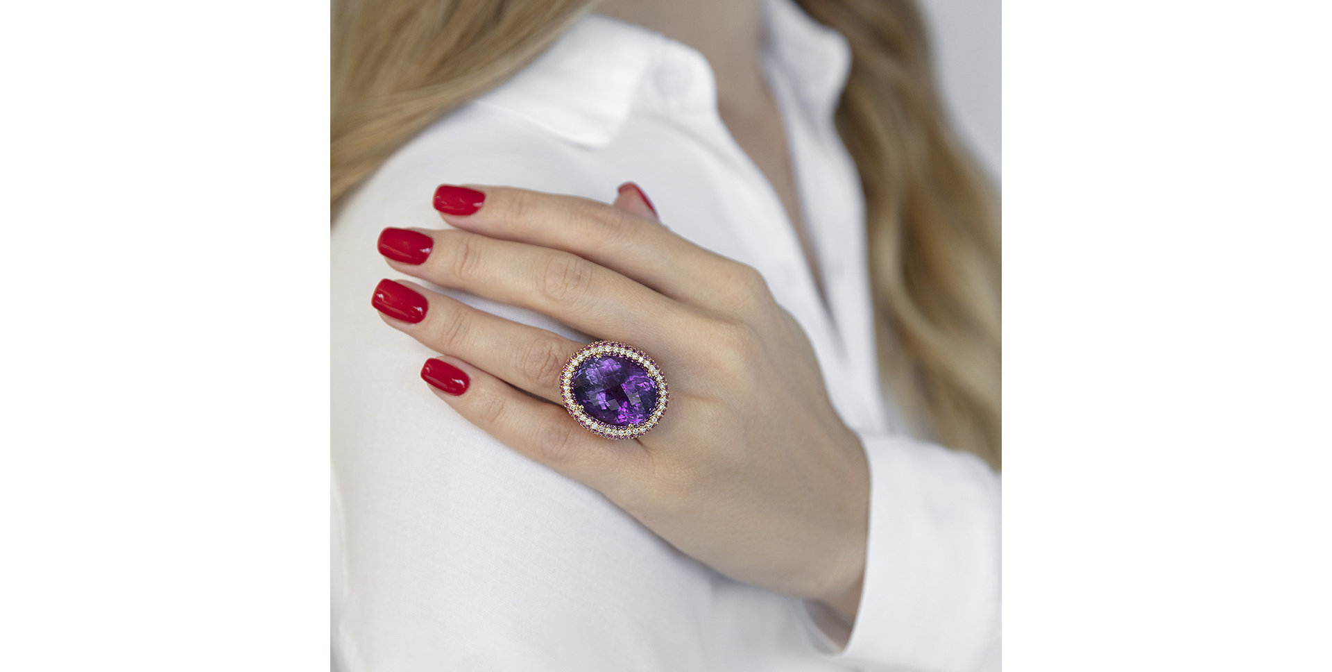 Diamond ring with Amethyst and Sapphire Violetta