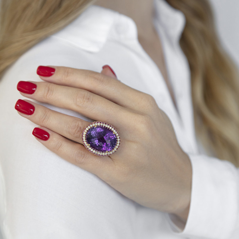 Diamond ring with Amethyst and Sapphire Violetta