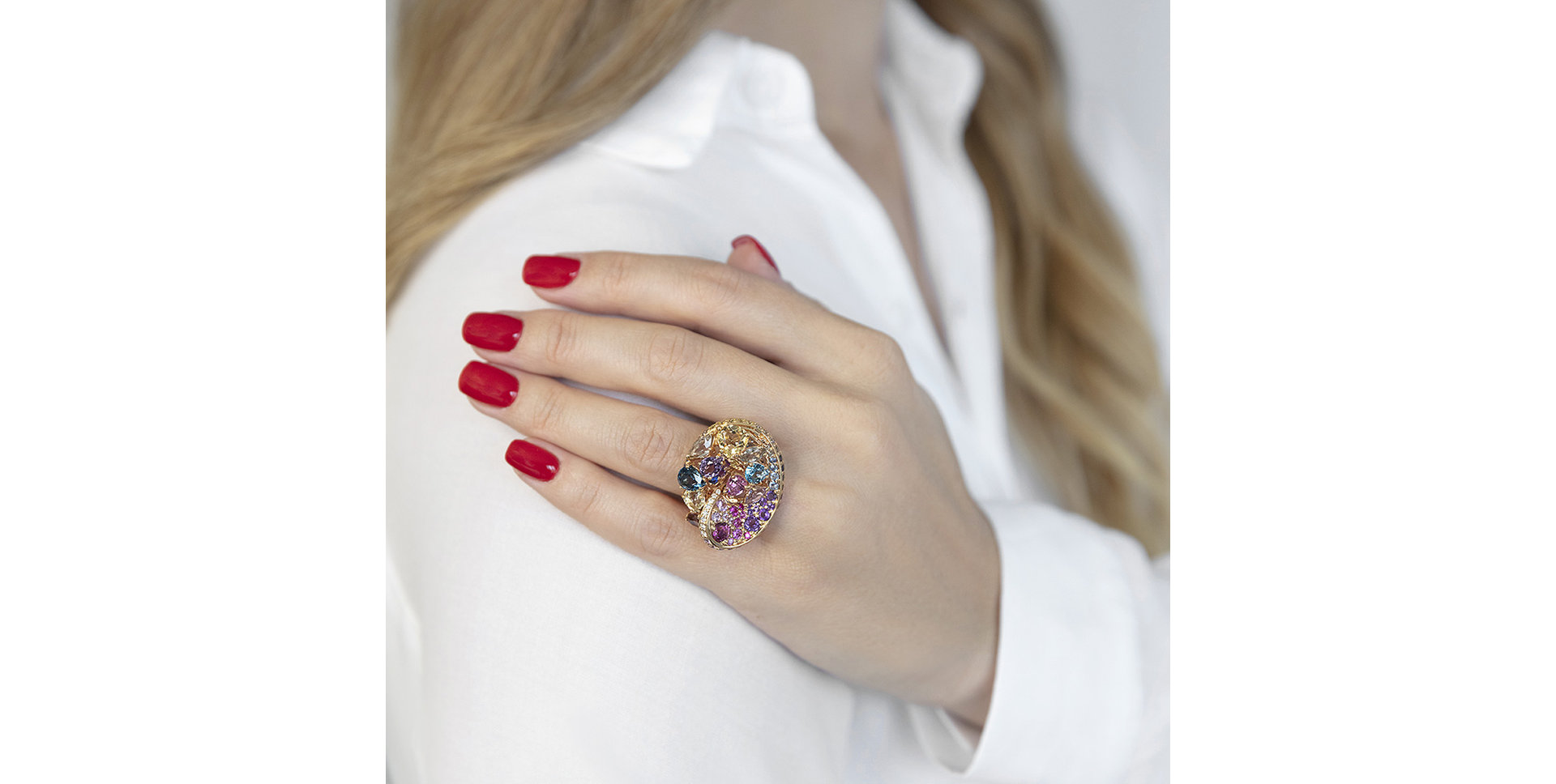 Diamond ring with Sapphire and Amethyst Rainbow World