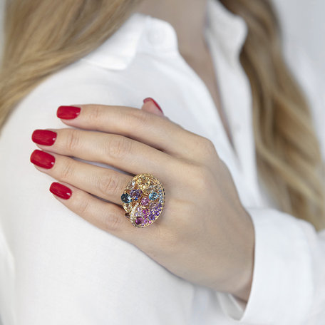 Diamond ring with Sapphire and Amethyst Rainbow World