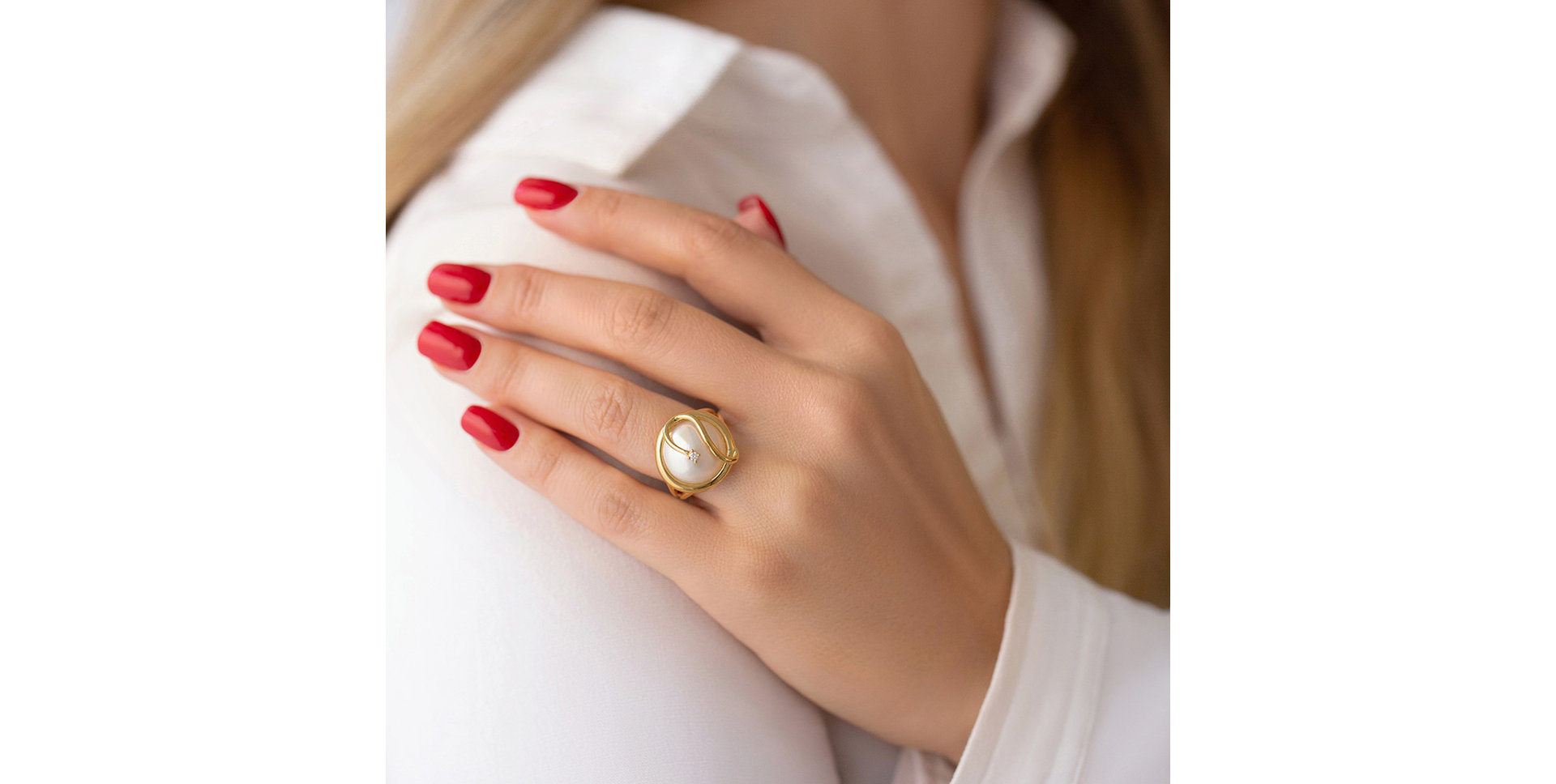 Diamond ring with Pearl Nautical Harmony