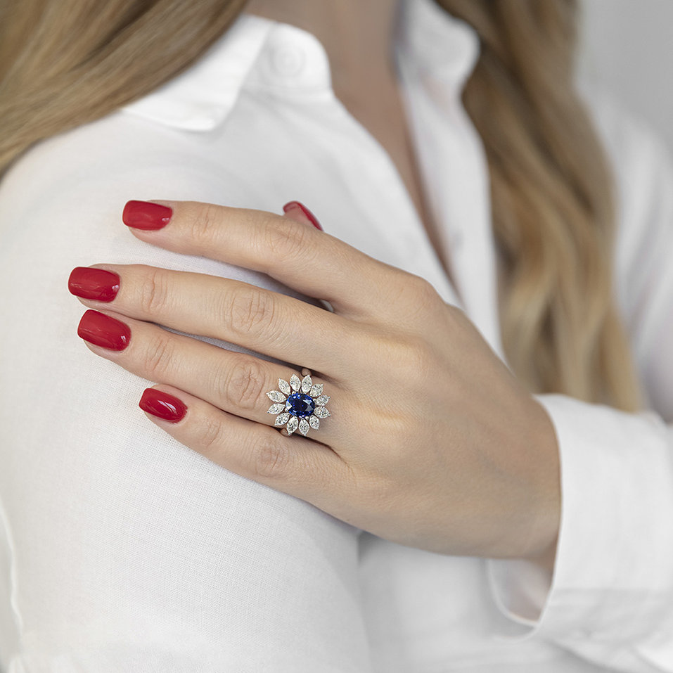 Diamond ring with Sapphire Galaxy Star
