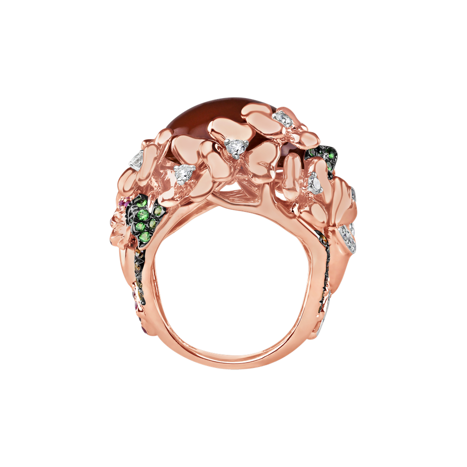 Ring with Moonstone, white, brown diamonds and gemstones Kala