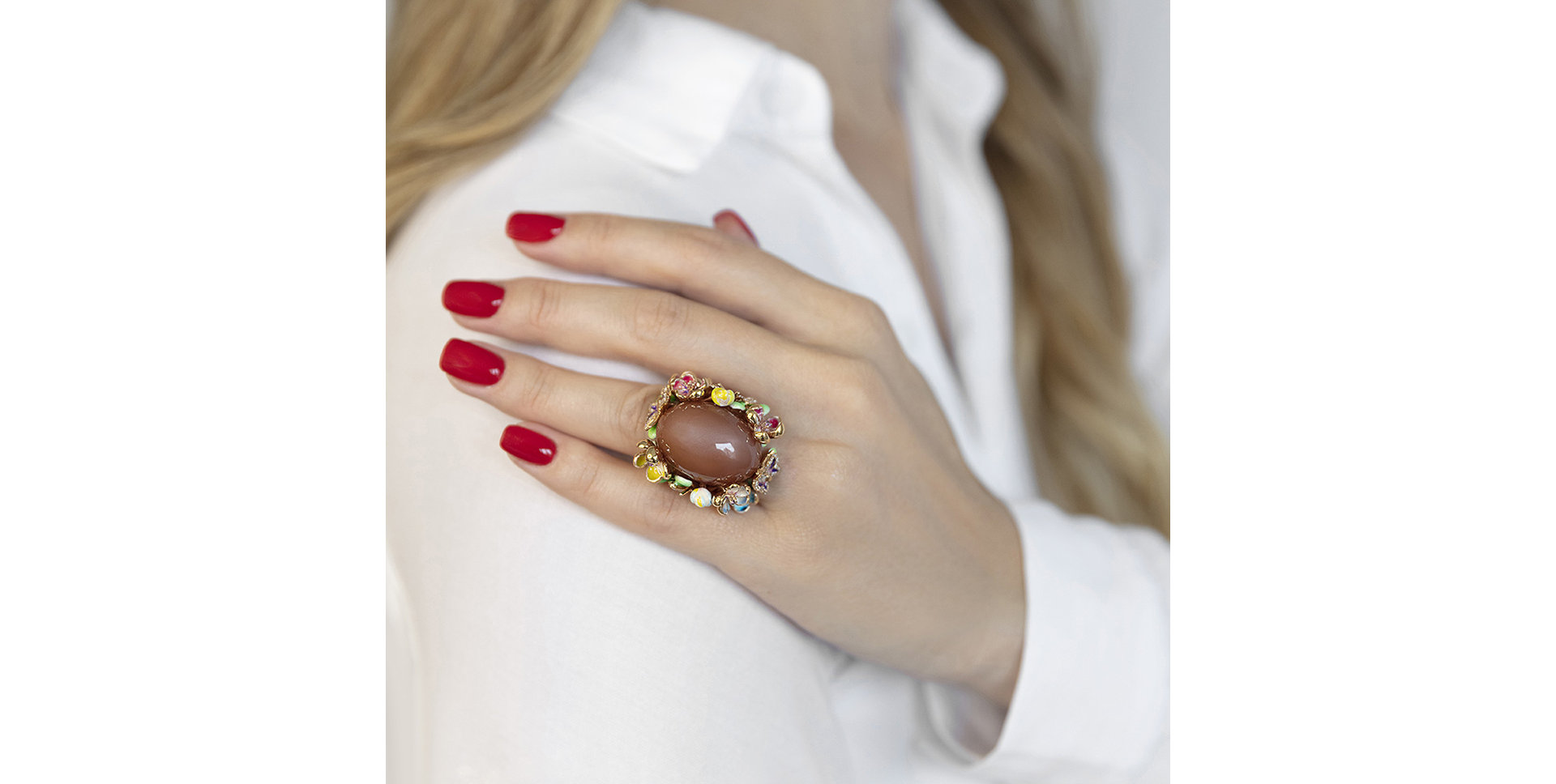 Diamond ring with gemstones and Moonstone Glory Eden