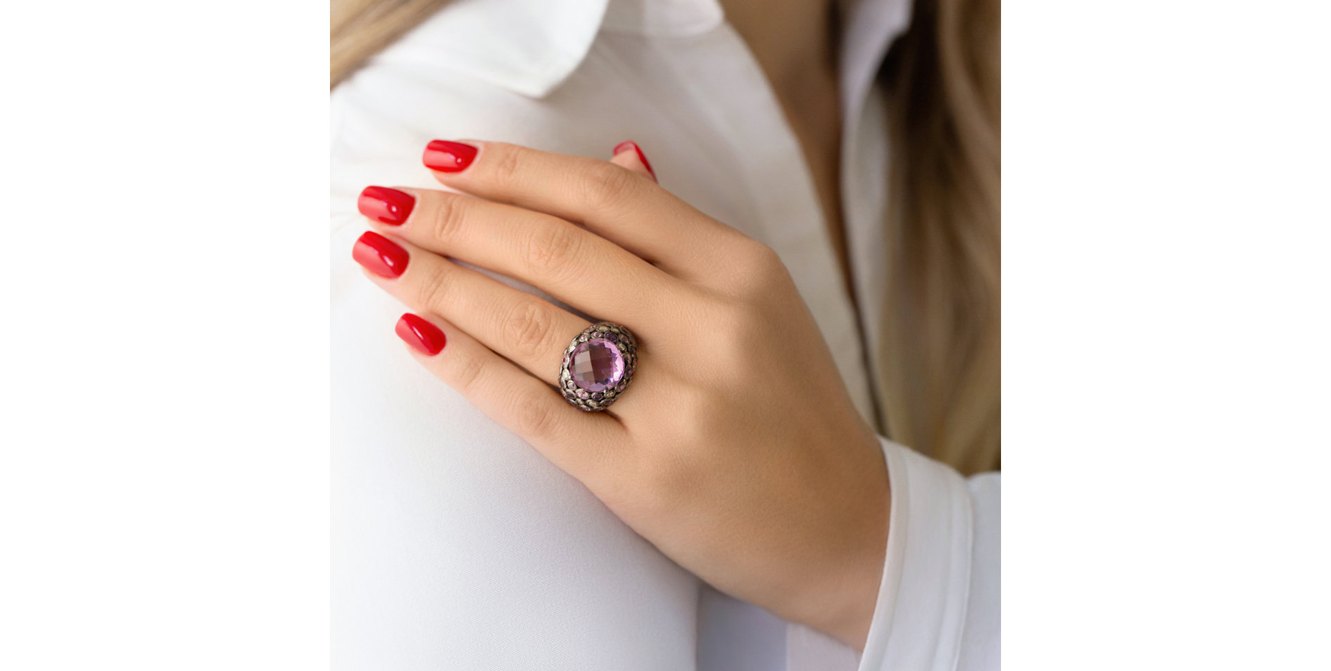 Diamond ring with Amethyst and Sapphire Estela
