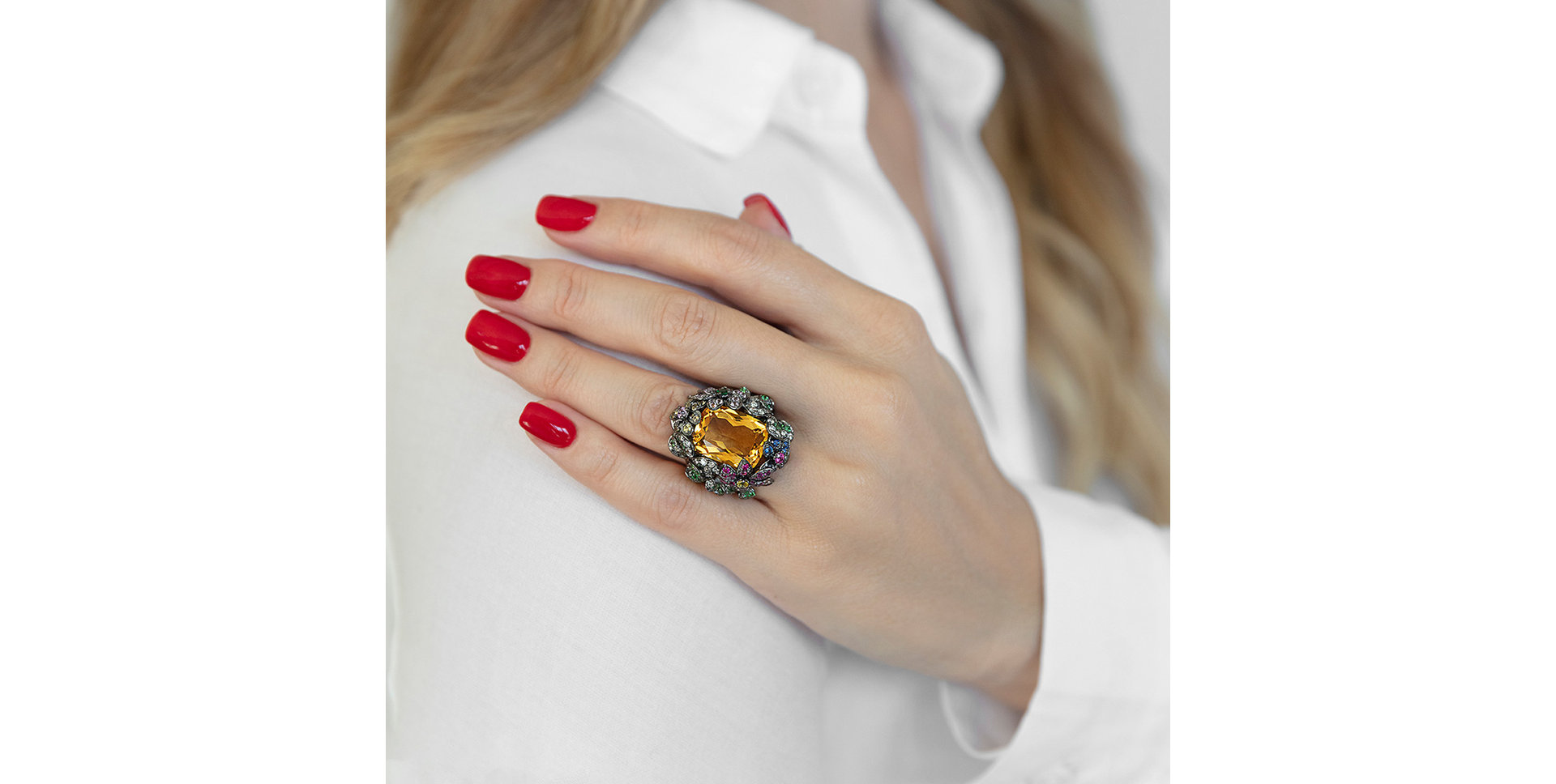 Ring with Citrine and diamonds and gemstones Lady Blanca