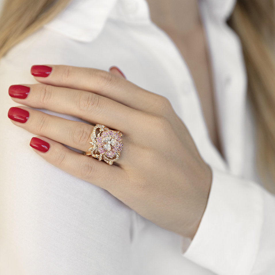 Diamond ring with Sapphire Fairy Garden