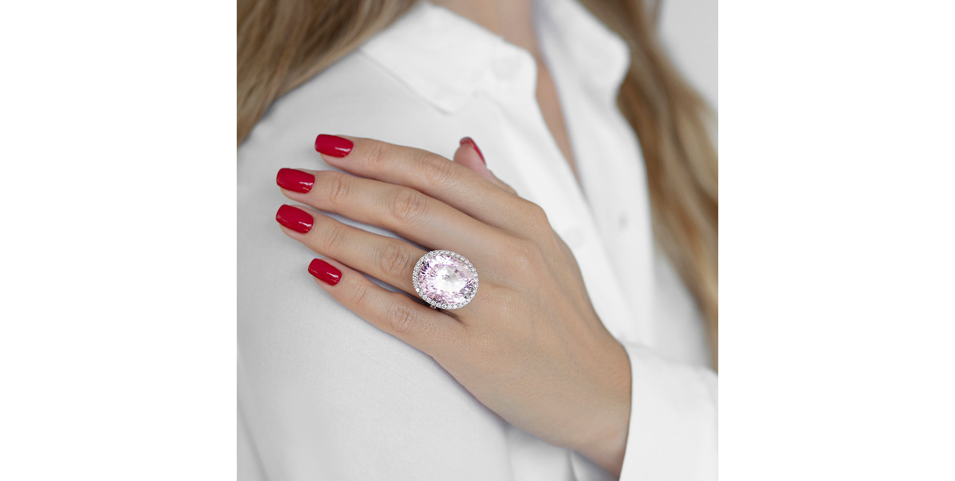 Diamond ring with Kunzite and Sapphire Endless Treasure