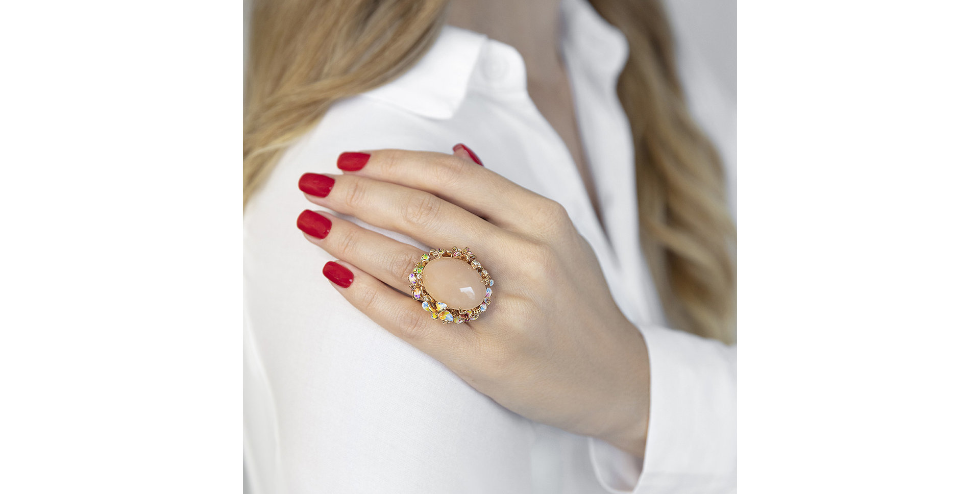 Diamond ring with gemstones and Moonstone Mackay