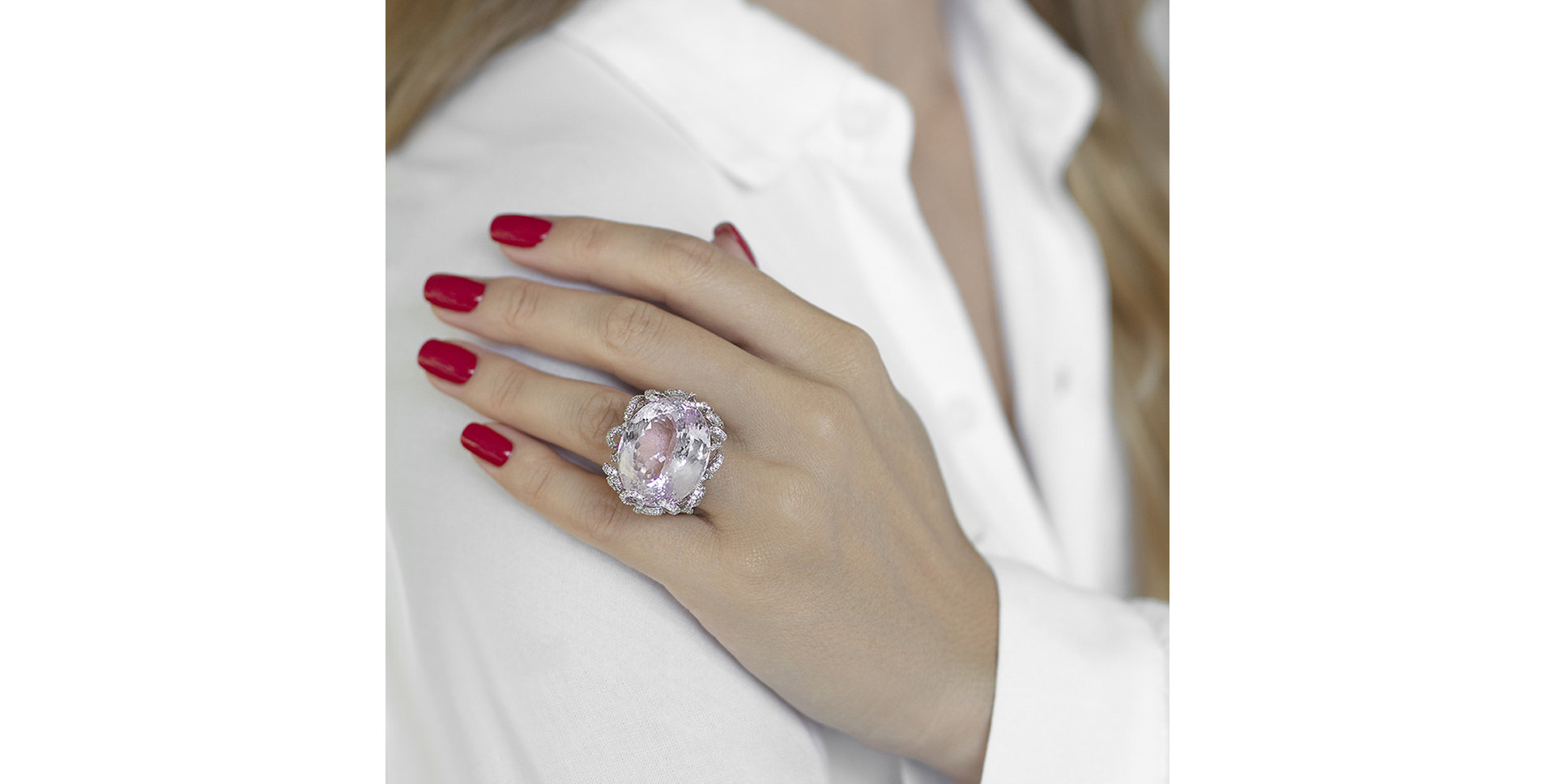 Diamond ring with Kunzite Perfect Illusion