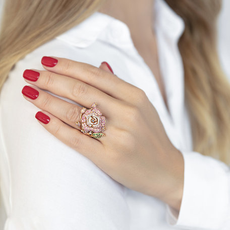 Diamond ring with Sapphire and Garnet Florinda