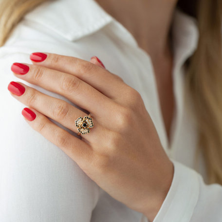 Ring with black and white diamonds Moonlight Orchid