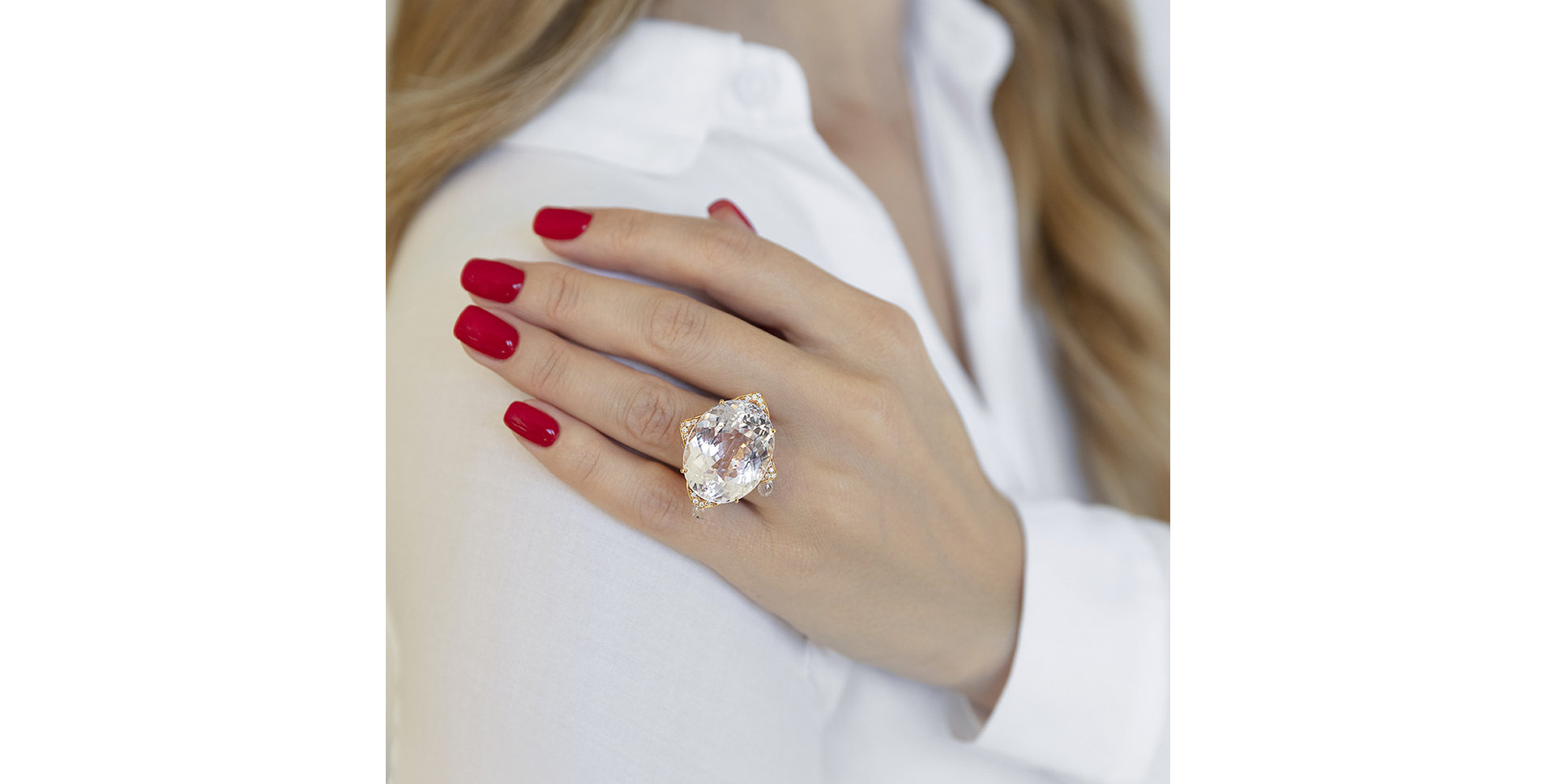 Diamond ring with Kunzite and Topaz Dulcinea