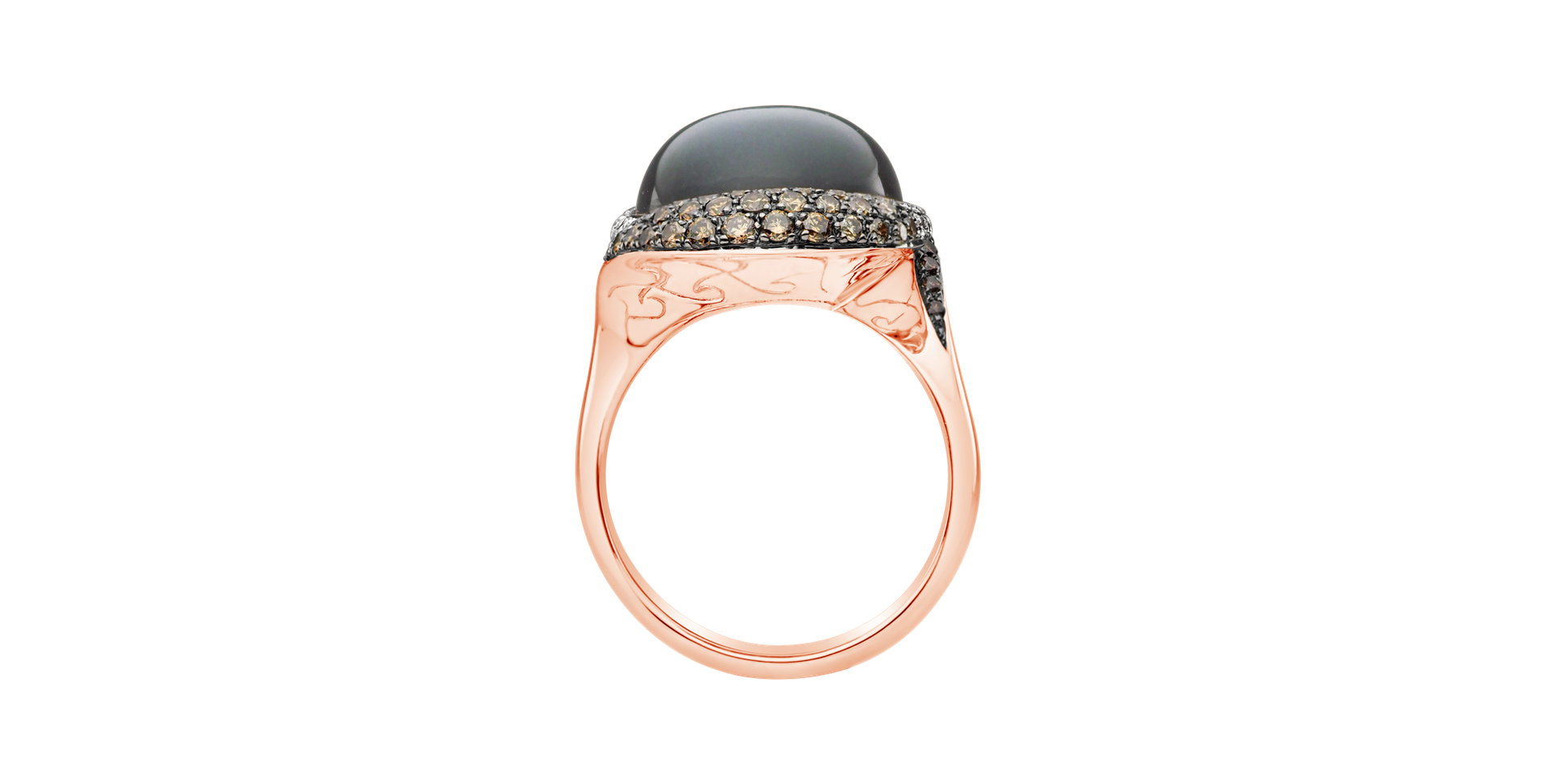 Ring with Moonstone, brown and white diamonds Spectral Mist
