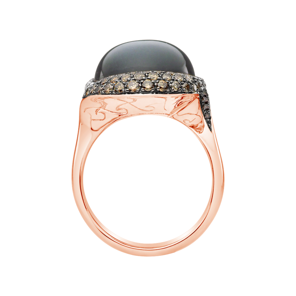 Ring with Moonstone, brown and white diamonds Spectral Mist