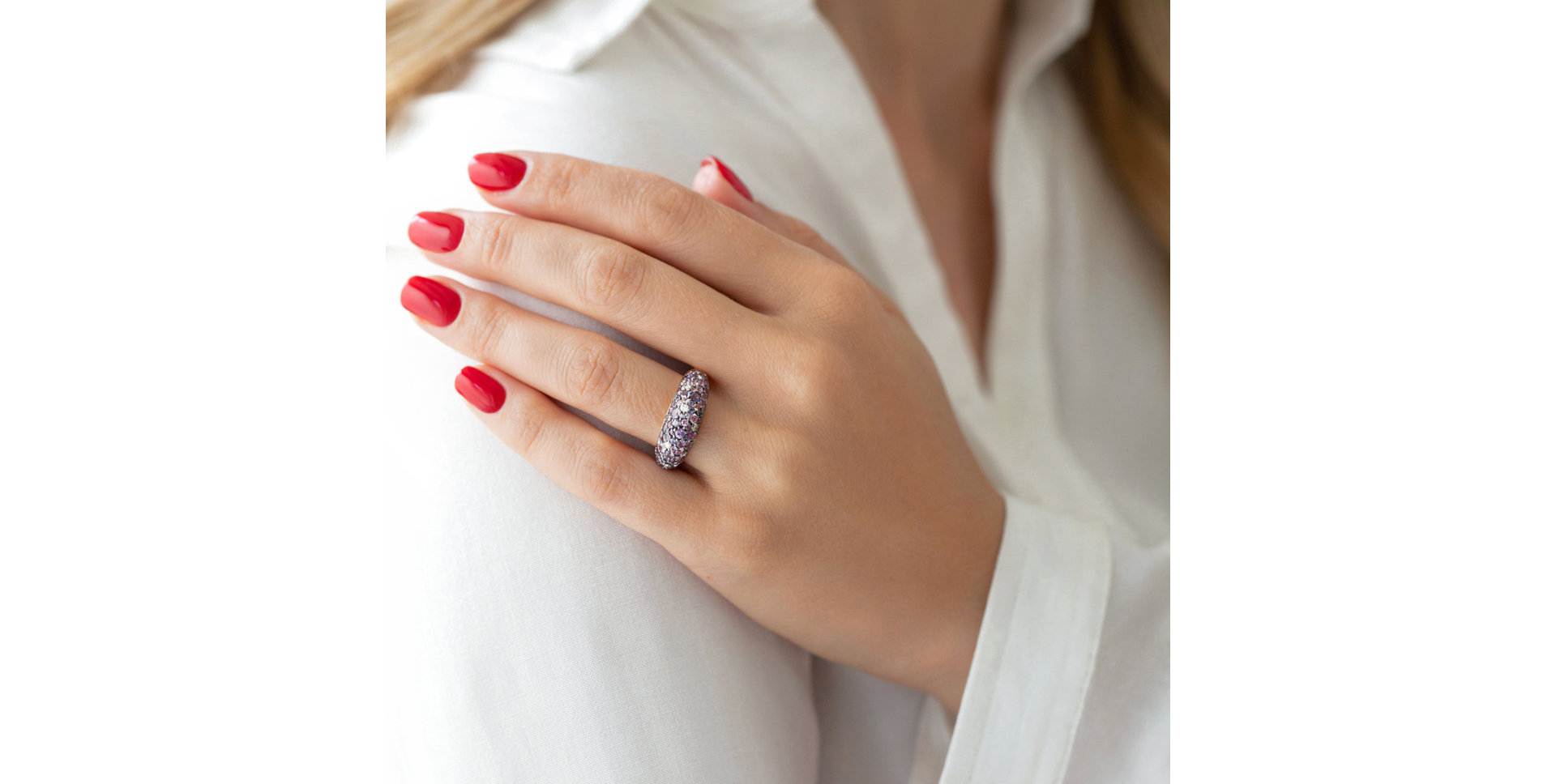 Diamond ring with Amethyst and Sapphire Adeline