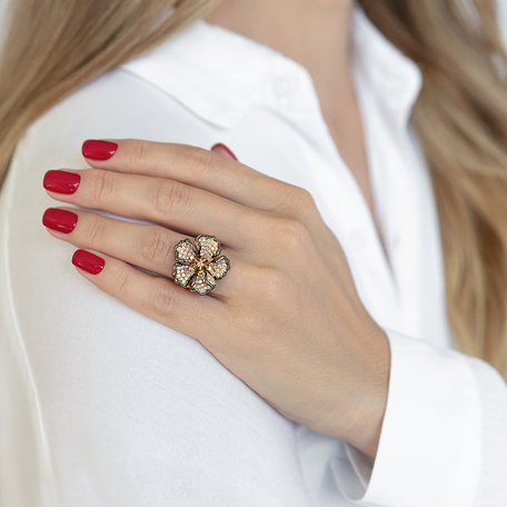 Ring with white and brown diamonds Oxalis